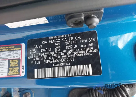 2023 Kia Rio S z USA, uszkodzony, nr VIN 3KPA24AD7PE612561